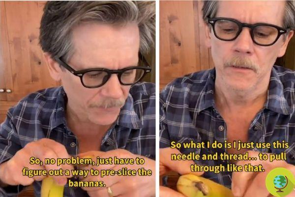 El truco de Kavin Bacon para cortar un plátano sin pelarlo
