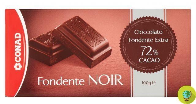 Conad dark chocolate withdrawn due to the presence of hard plastic fragments