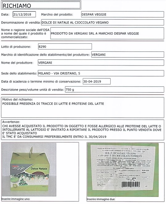 Recall of vegan panettone with traces of milk: brand and lot