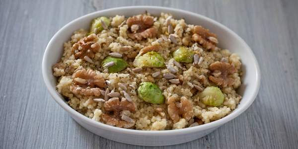 Millet with Brussels sprouts, walnuts and sunflower seeds