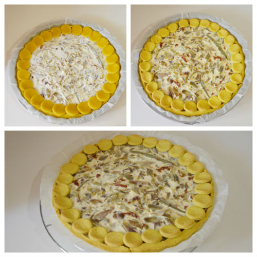 Savory tart with artichokes and ricotta, recipe with turmeric shortcrust pastry