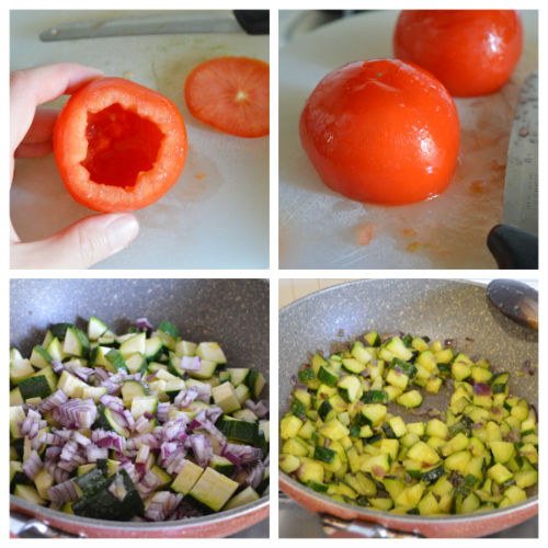 Tomates recheados com cuscuz e abobrinha