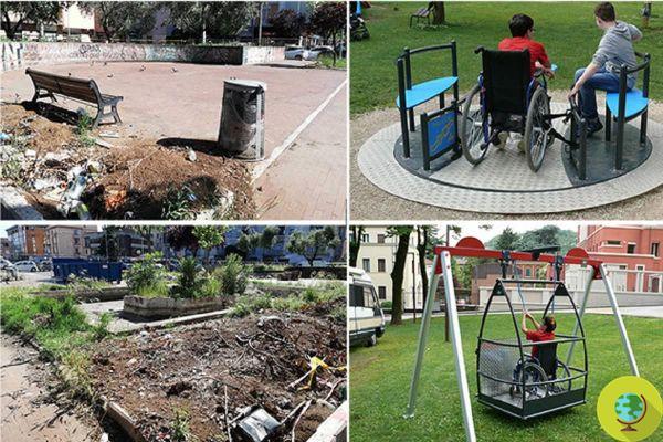 Sur une place abandonnée, les citoyens créent également une aire de jeux inclusive pour les enfants handicapés