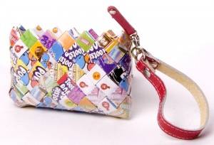 Eco-fashion bags, belts and clothes from the creative recycling of candy and chewing gum packages