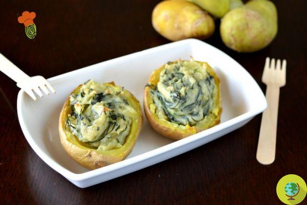 Baked stuffed potatoes with agretti