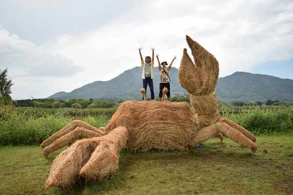 Dinosaurios gigantes de paja invaden campos en Japón (FOTO)