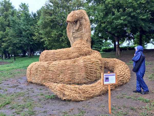 Giant straw dinosaurs invade fields in Japan (PHOTO)