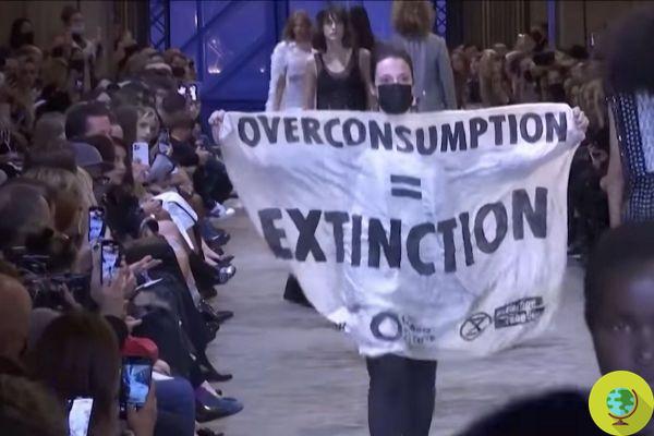 Fashion pollutes: Extinction Rebellion activists break into the Vuitton show during Paris Fashion Week
