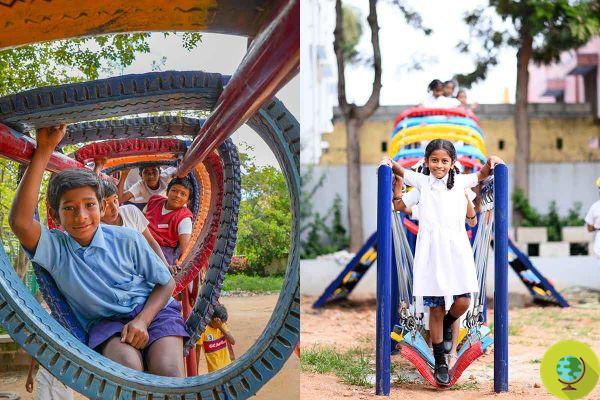 Con neumáticos y residuos industriales, este arquitecto indio ha construido y donado más de 280 parques infantiles en todo el país