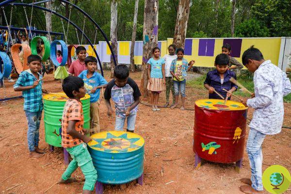 Com pneus e resíduos industriais, este arquiteto indiano construiu e doou mais de 280 playgrounds em todo o país