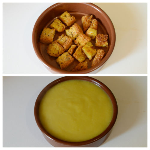 Creme de alho-poró com croutons de cúrcuma DIY (receita sem lactose)