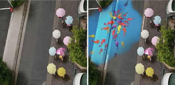 Street art that appears only on rainy days