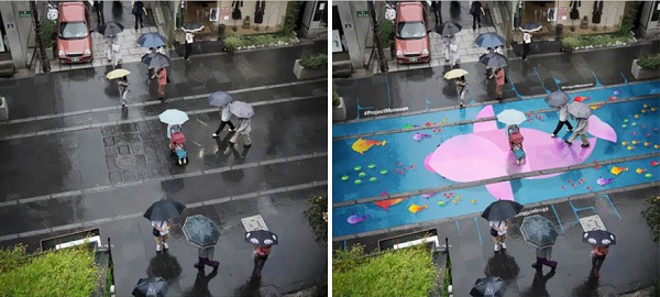 Street art that appears only on rainy days