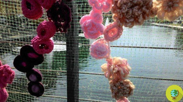 Guerrilla Knitting: the wonderful work with 3000 crochet flowers from Cesenatico is scarred