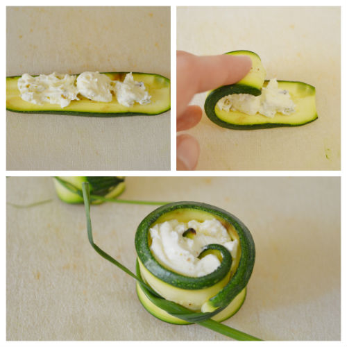 Vegetarian zucchini rolls with pistachio