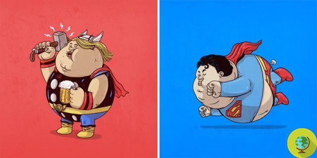 Famous Chunkies: when comic book superheroes become obese. Illustrations by Alex Solis