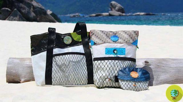 The family that lives on a boat collecting ocean waste to turn it into backpacks, bags and accessories