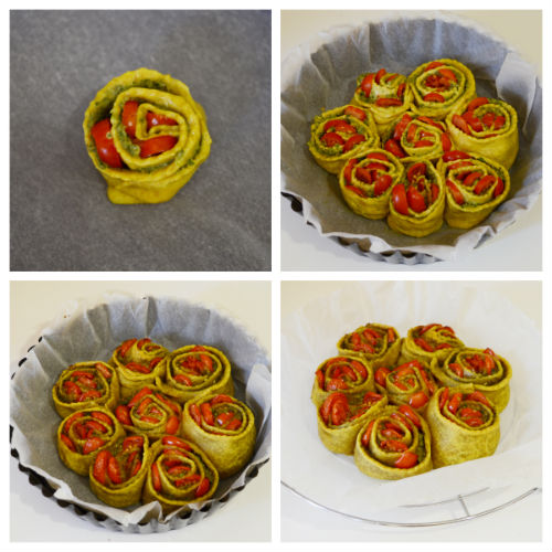 Savory rose cake with courgette and datterini pesto, flavored with turmeric