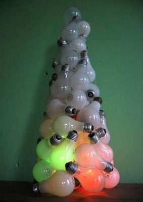 Adornos navideños de bricolaje con el reciclaje de bombillas viejas