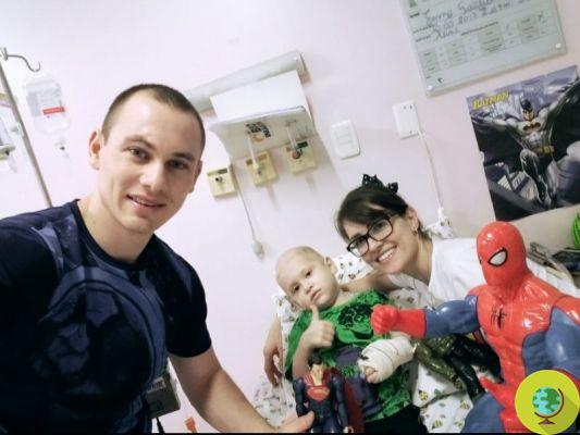 Donates marrow to his son to save him from leukemia, then dresses up as Spider-Man and gives him an extraordinary surprise