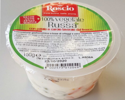 100% vegetable Russian salad withdrawn due to the presence of egg not declared on the label