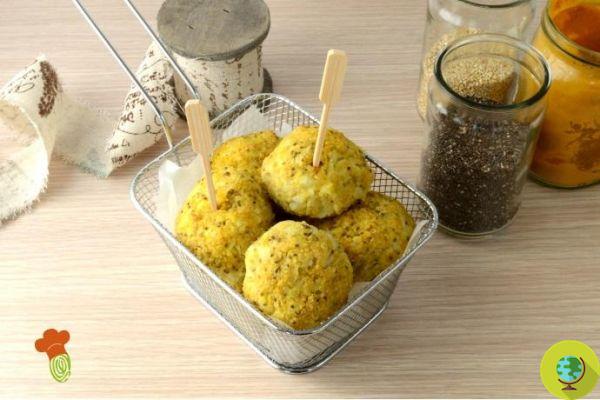 Quinoa and cauliflower vegetable meatballs with chia seeds and turmeric