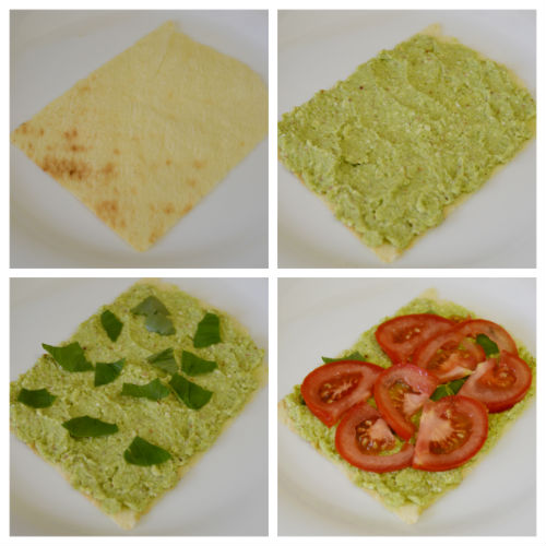 Cold lasagna without cooking with zucchini pesto, tomatoes and carasau bread