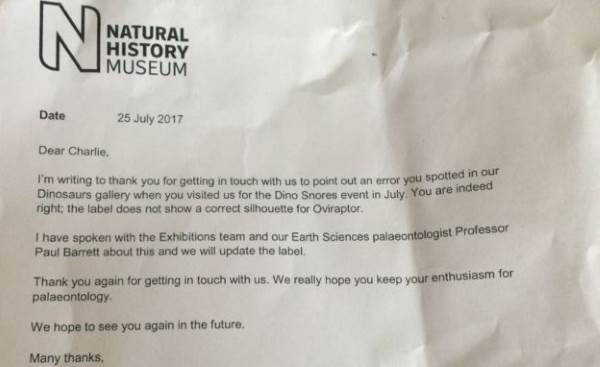 Charlie, a criança que corrigiu o erro do Museu de História Natural de Londres