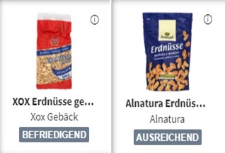 Roasted peanuts: too much salt, traces of mineral oils but no aflatoxins. Lidl among the best products of the German test
