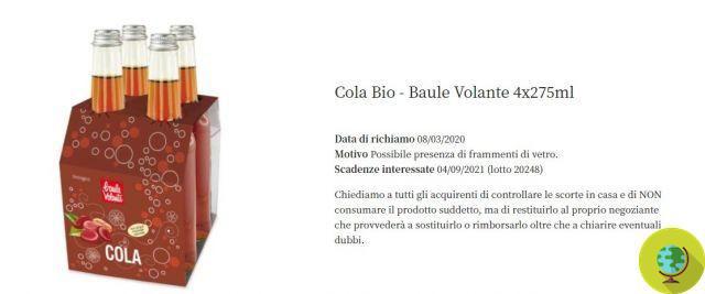 Naturasì rappelle le cola bio: danger de fragments de verre dans la boisson