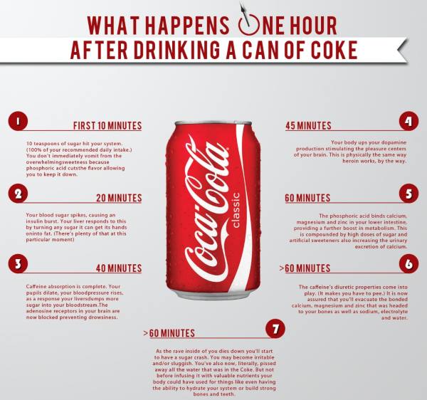 Coca Cola, here's what happens to our body: 6 effects in 60 minutes