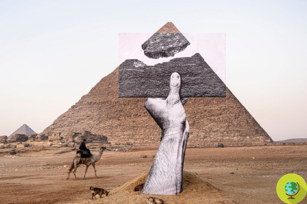 Egipto. La espectacular ilusión óptica de JR que 'arranca' la pirámide de Chefren