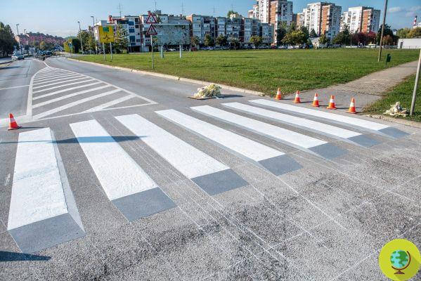 A ilusão de ótica de uma passagem de pedestres 3D para salvar pedestres de acidentes
