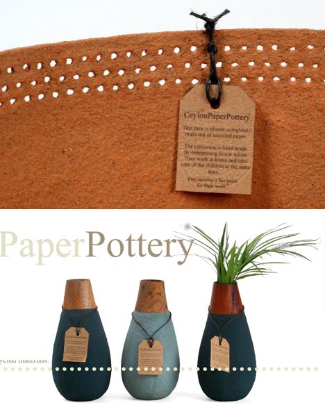From fair trade, a line of water-proof “paper” handcrafted ceramics