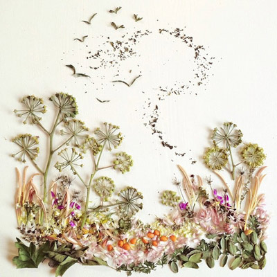 As obras de arte feitas com folhas e pétalas (FOTO)