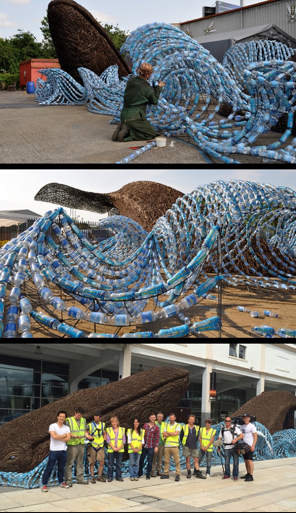 Las espectaculares ballenas hechas con 70 mil botellas de plástico, contra los desechos en el mar (VIDEO)