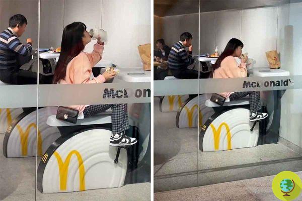 Exercise bikes that produce energy instead of chairs in the world's least healthy restaurant, so McDonald's tries to go green