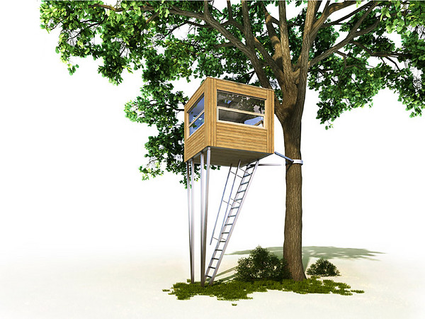 Treehouse: Baumquadrat, the prefabricated and colored tree house for the garden (PHOTO)