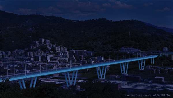 Nouveau pont à Gênes, l'éclairage passionnant pour se souvenir des victimes (et surveiller la pollution)