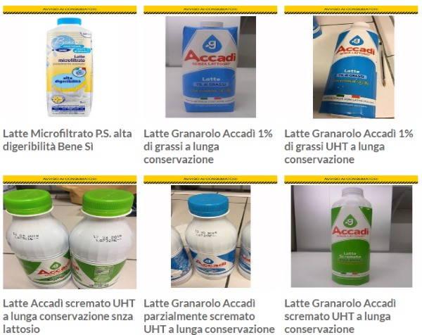 Withdrawn Granarolo Accadì milk and Coop milk: all lots