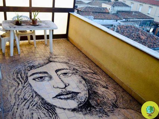 Faire un portrait artistique étonnant sur son balcon avec les cendres volcaniques de l'Etna