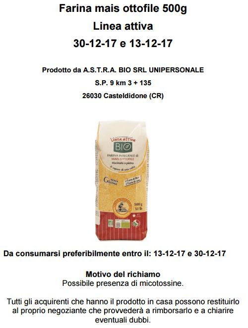 Naturasì withdraws corn flour. Possible presence of mycotoxins