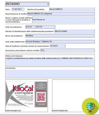 Kilocal Complex supplement withdrawn due to the presence of ethylene oxide