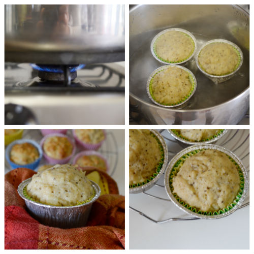 Muffins cuits à la vapeur aux pommes, à la cannelle et aux graines de chia. Recette sans beurre et sans four