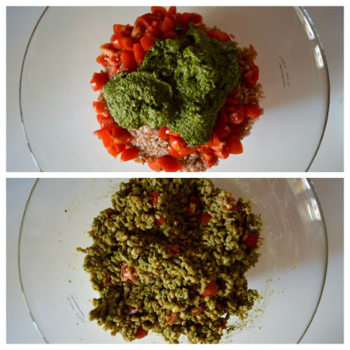 Salada de espelta, pesto e tomate cereja