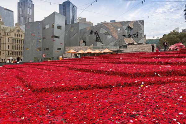 La extraordinaria alfombra roja compuesta por 300 amapolas tejidas a ganchillo (FOTO)