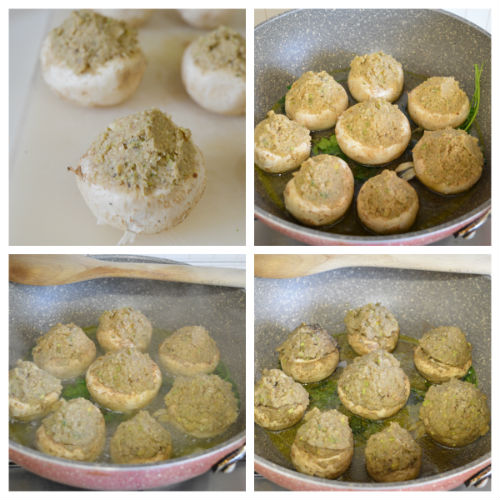 Champiñones rellenos a la sartén: receta vegana con patatas y pistachos