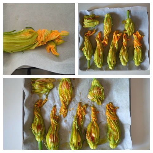 Stuffed courgette flowers (vegetarian recipe in the oven)