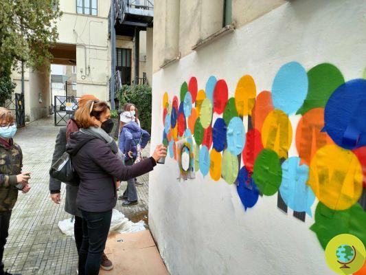 O mural criado por Marco Rea com os alunos de uma escola romana para promover a sustentabilidade