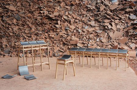 Designer chairs from old roof tiles